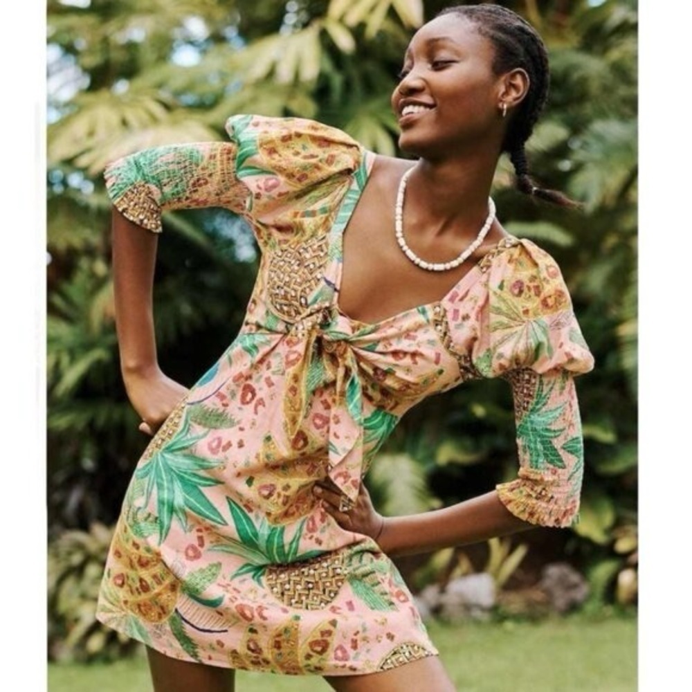 Farm‎ Rio Pineapple Dress fruits pink mini smocked